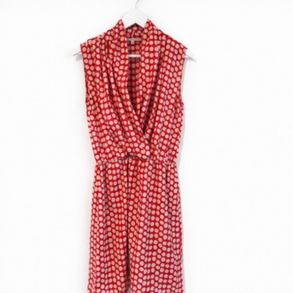 Collective Concepts Red White Polka Dot Sleeveless Draped Wrap Dress M